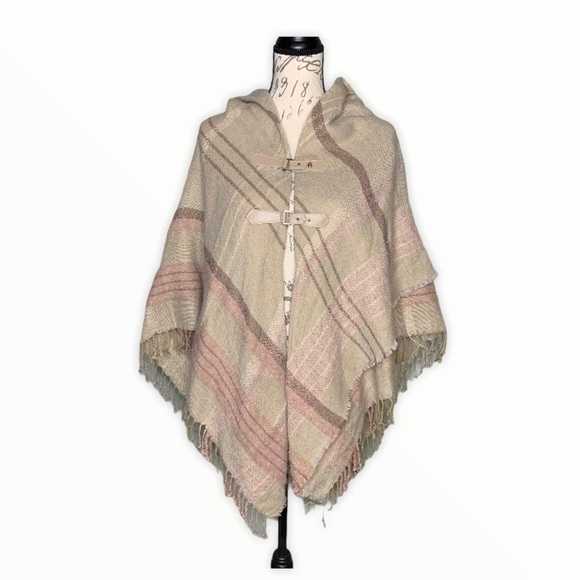 Mixit Let’s Snuggle Plaid Cozy Knit Poncho - Picture 1 of 5